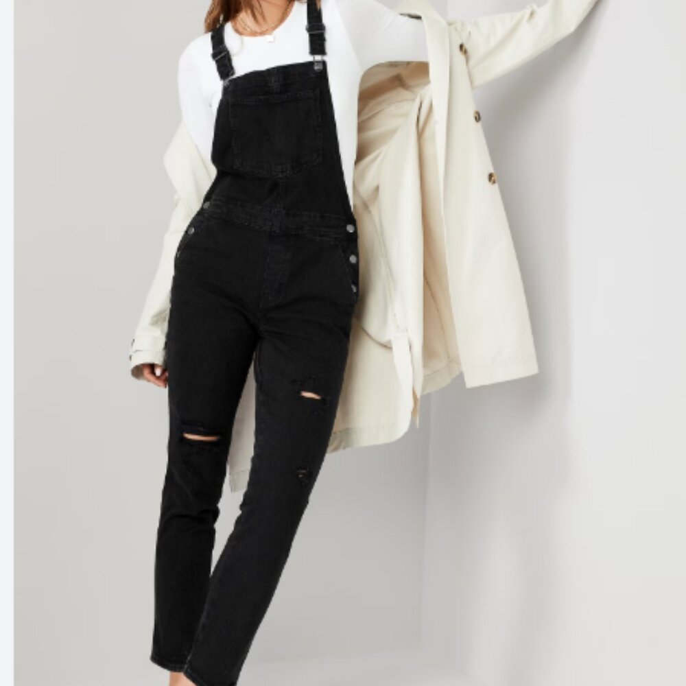 og straight jean overalls- black denim